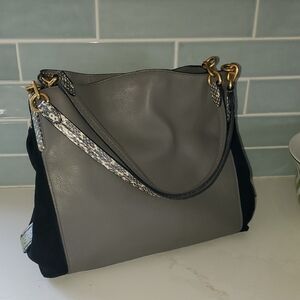 COACH Dalton Gray and Black Shoulder Bag with Gold Hardware